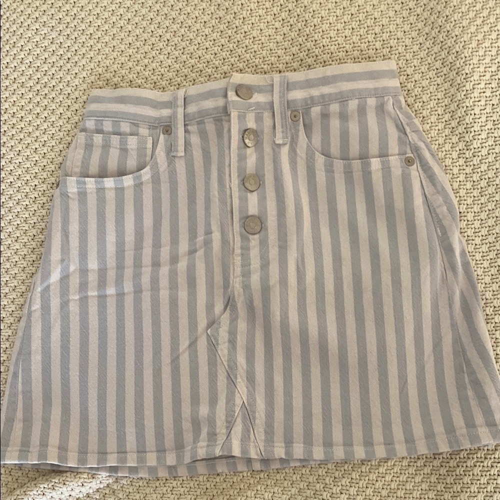 Madewell White and Blue A-line Mini Skirt
